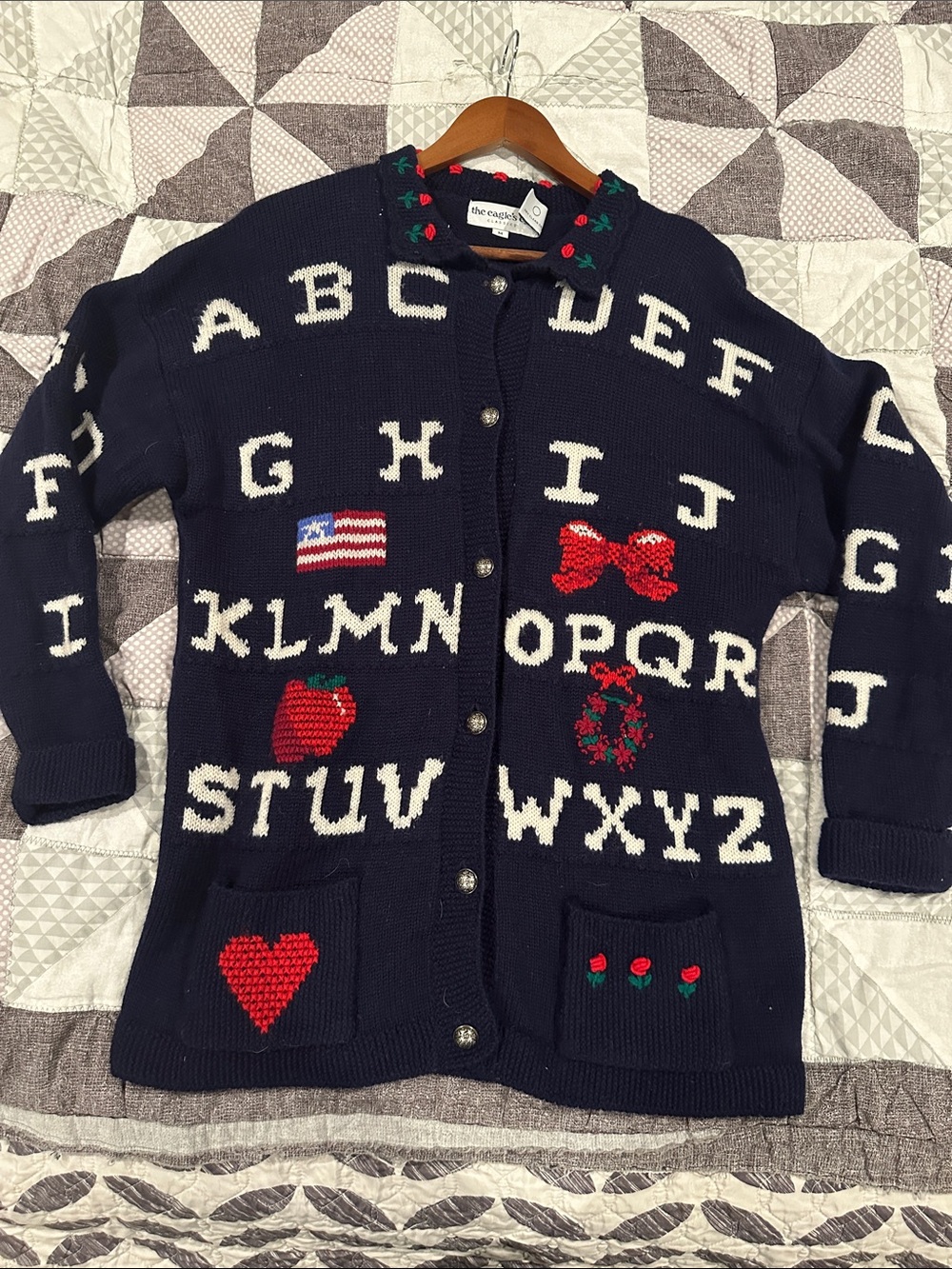 The Eagle’s Eye Navy Alphabet Button Up Cardigan